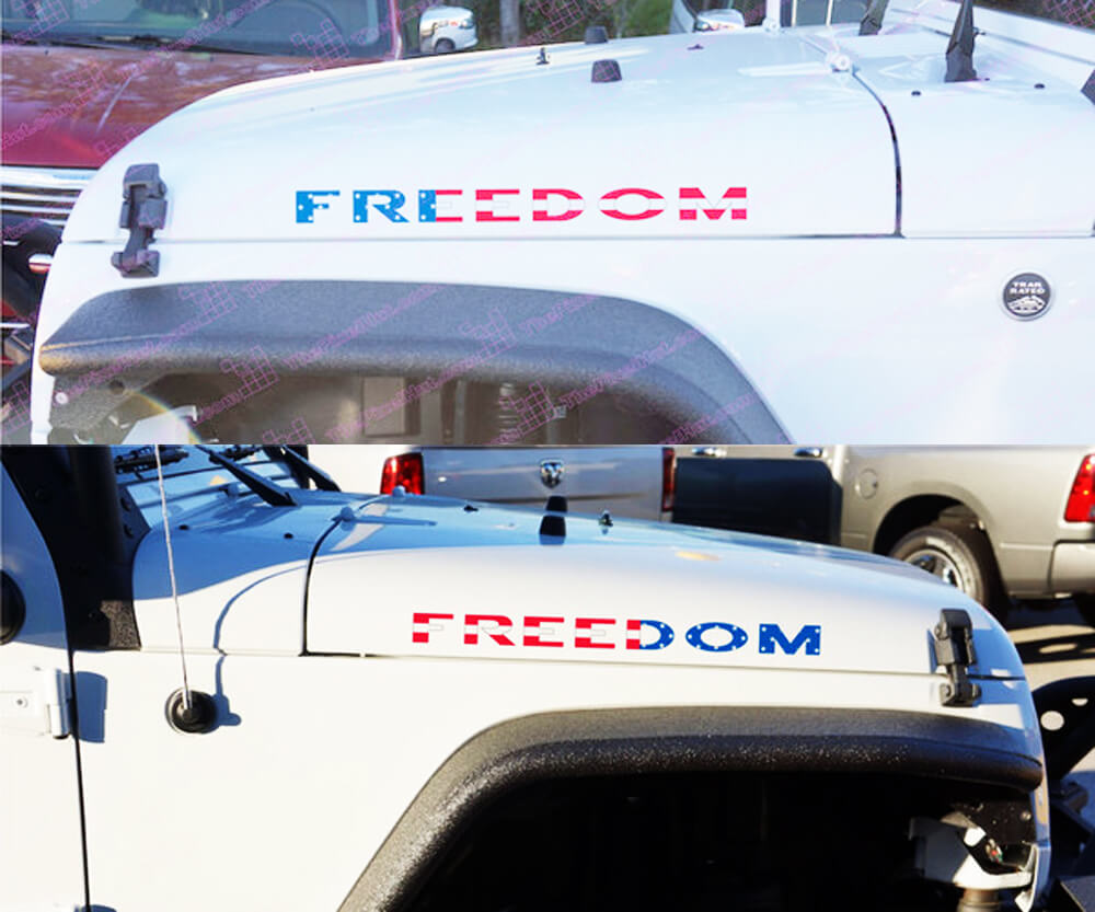 USA-Flaggen-Stil Freedom Motorhauben-Vinylaufkleber-Set für Jeep Wrangler