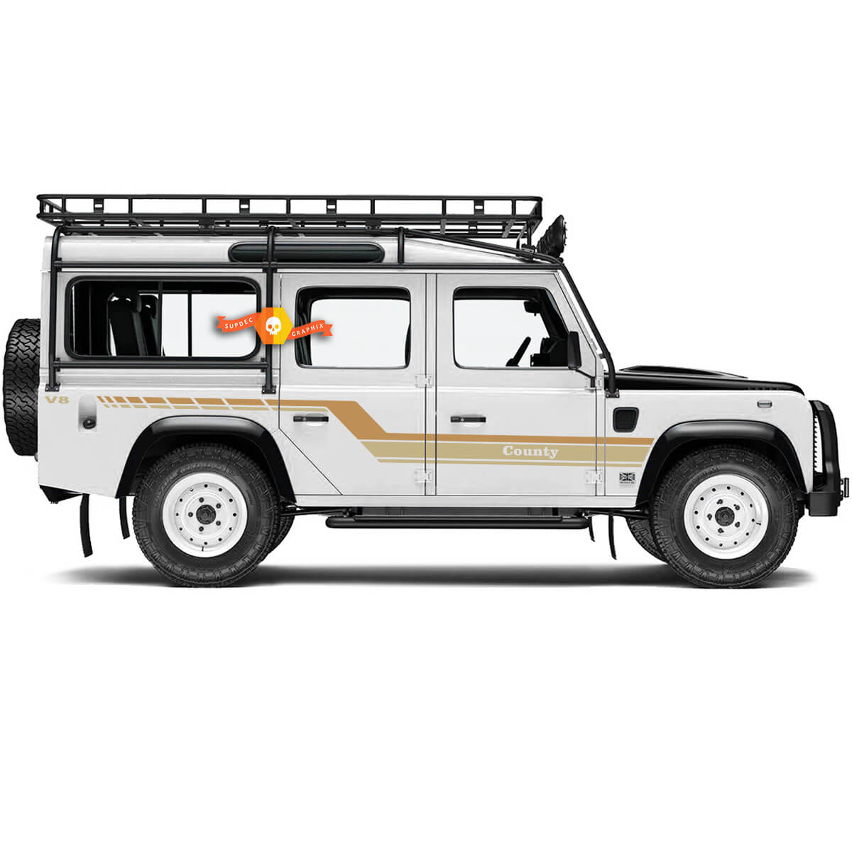 Land Rover Defender 110 - benutzerdefinierter Text - County -Aufkleber -Aufkleber -Seitentüren - Desert Edition - Aufkleber für Land Rover Defender 110