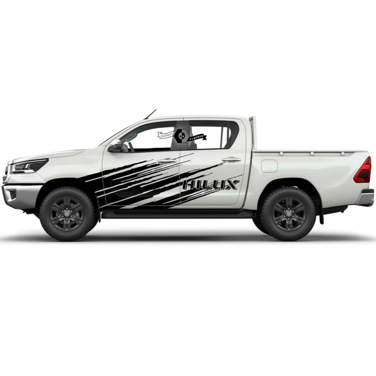 Paar Toyota Hilux 2022 Rally Türen Schlamm Seiten Spritzschutz Distressed WRAP Vinyl Aufkleber Decal Grafik
