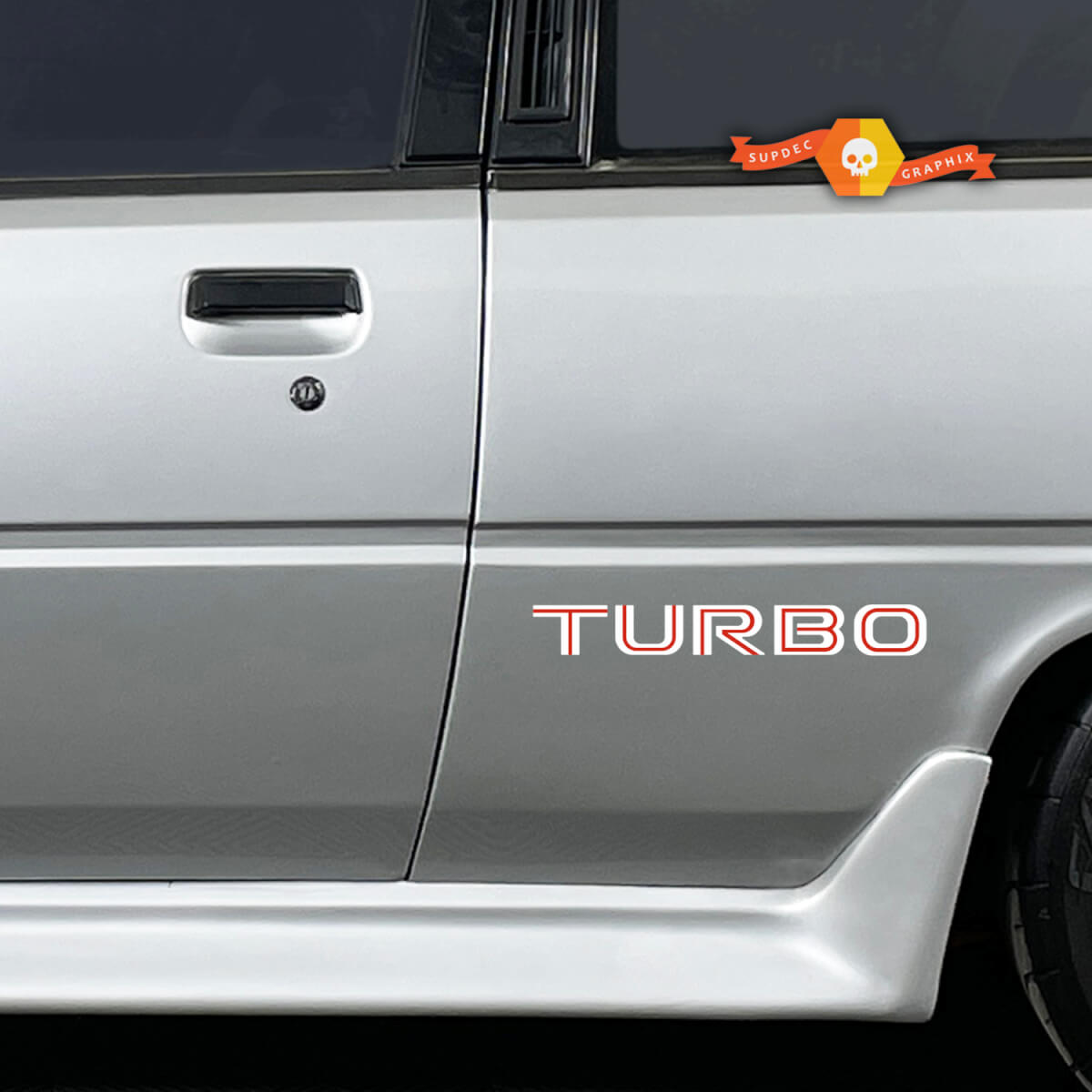 Paar Mitsubishi Cordia Turbo Seiten-Vinyl-Körperaufkleber Aufkleber Grafiken 2 Farben
