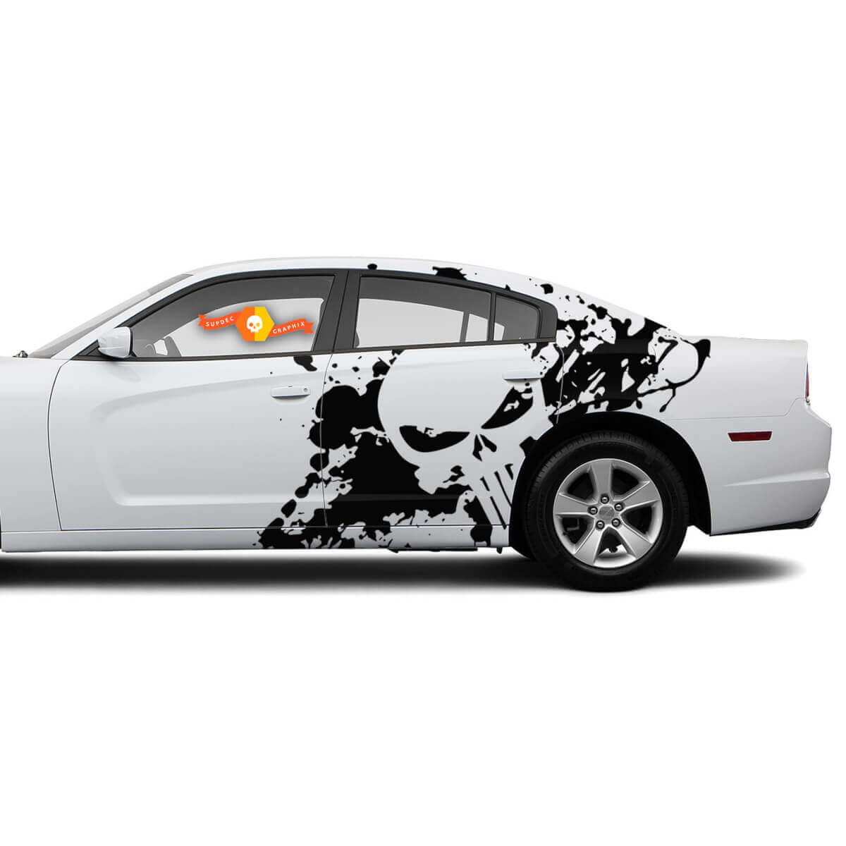 Paar Punisher-Seiten-Dodge Challenger oder Charger Spritzschutz-Wrap-Aufkleber
