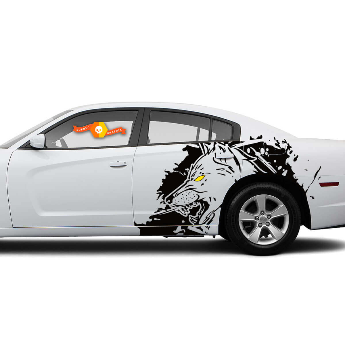 Paar X-Large WOLF Seitliche Dodge Challenger oder Charger Splash Wrap Aufkleber Sticker Zwei Farben
