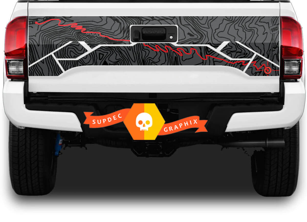 Heckklappe Toyota Tacoma Topografische Karte Abenteuerreise Vinyl Aufkleber Sticker TRD Offroad
