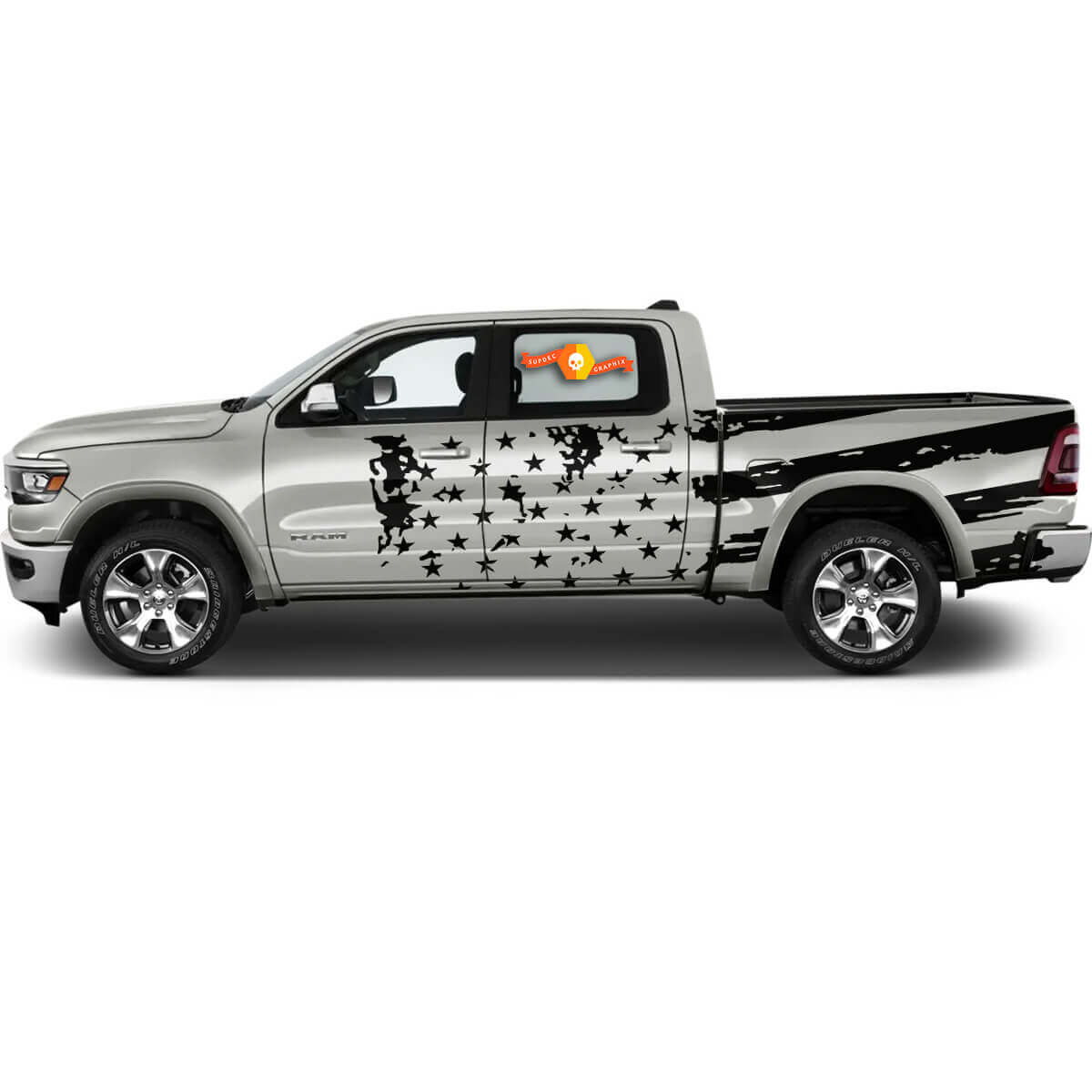Paar Dodge Ram 1500 Bettseite US-Flagge Racing Heckstreifen Vinyl Aufkleber Sticker
