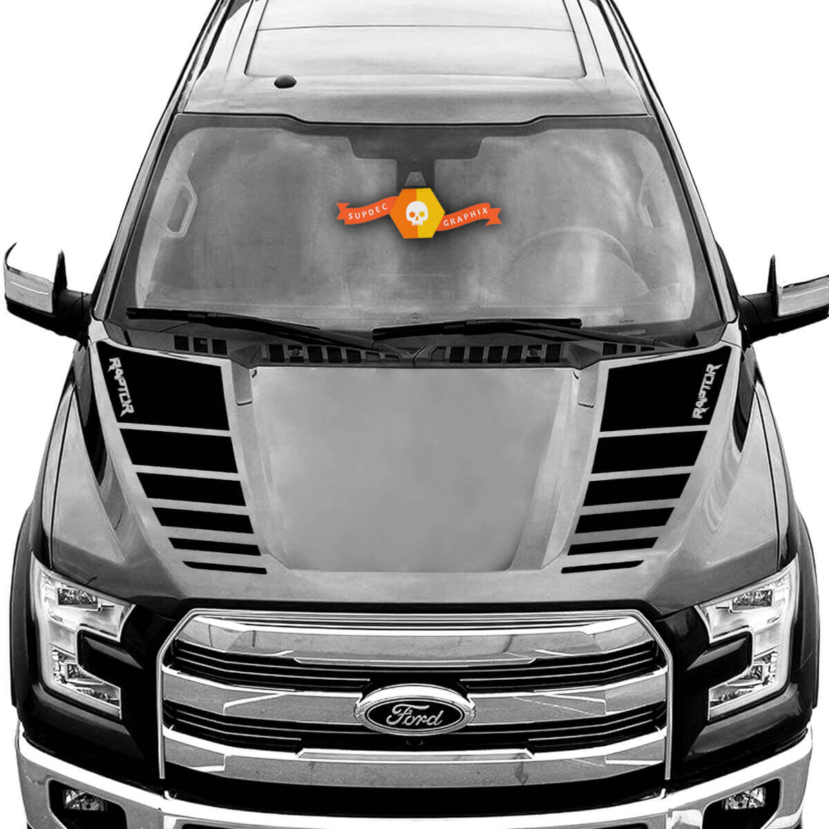 Doppelte kariert Kapuzenstreifen Vinyl-Aufkleber Set für Musclecar Truck 2016-2021