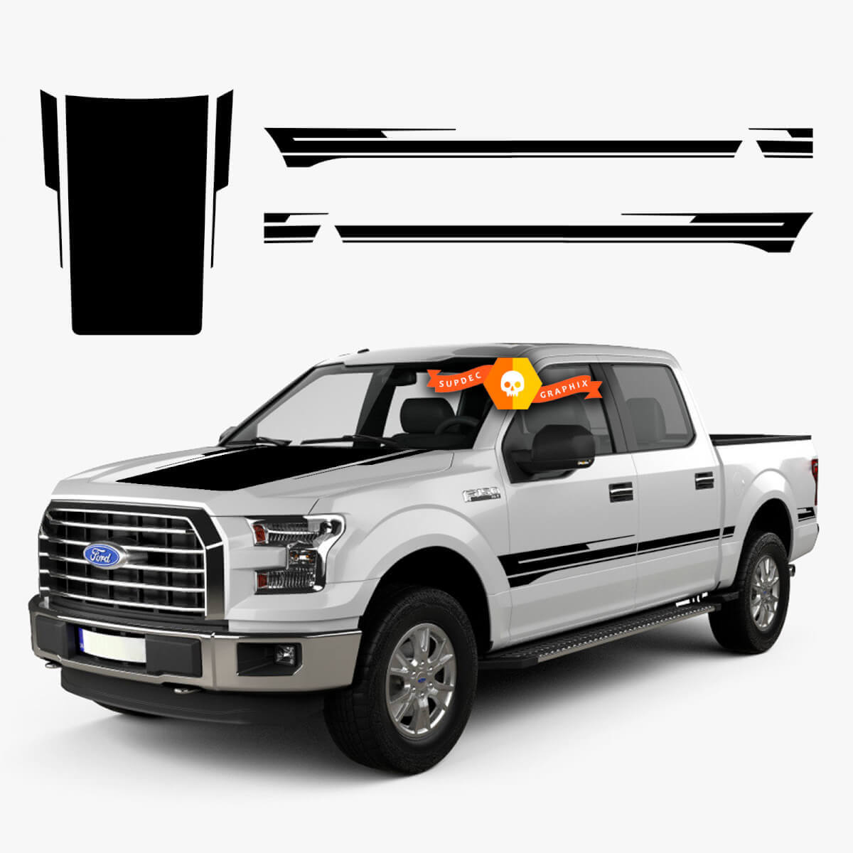  Racing Stripes Hauben- und Seiten-Vinylaufkleber-Kit für Musclecar F-150