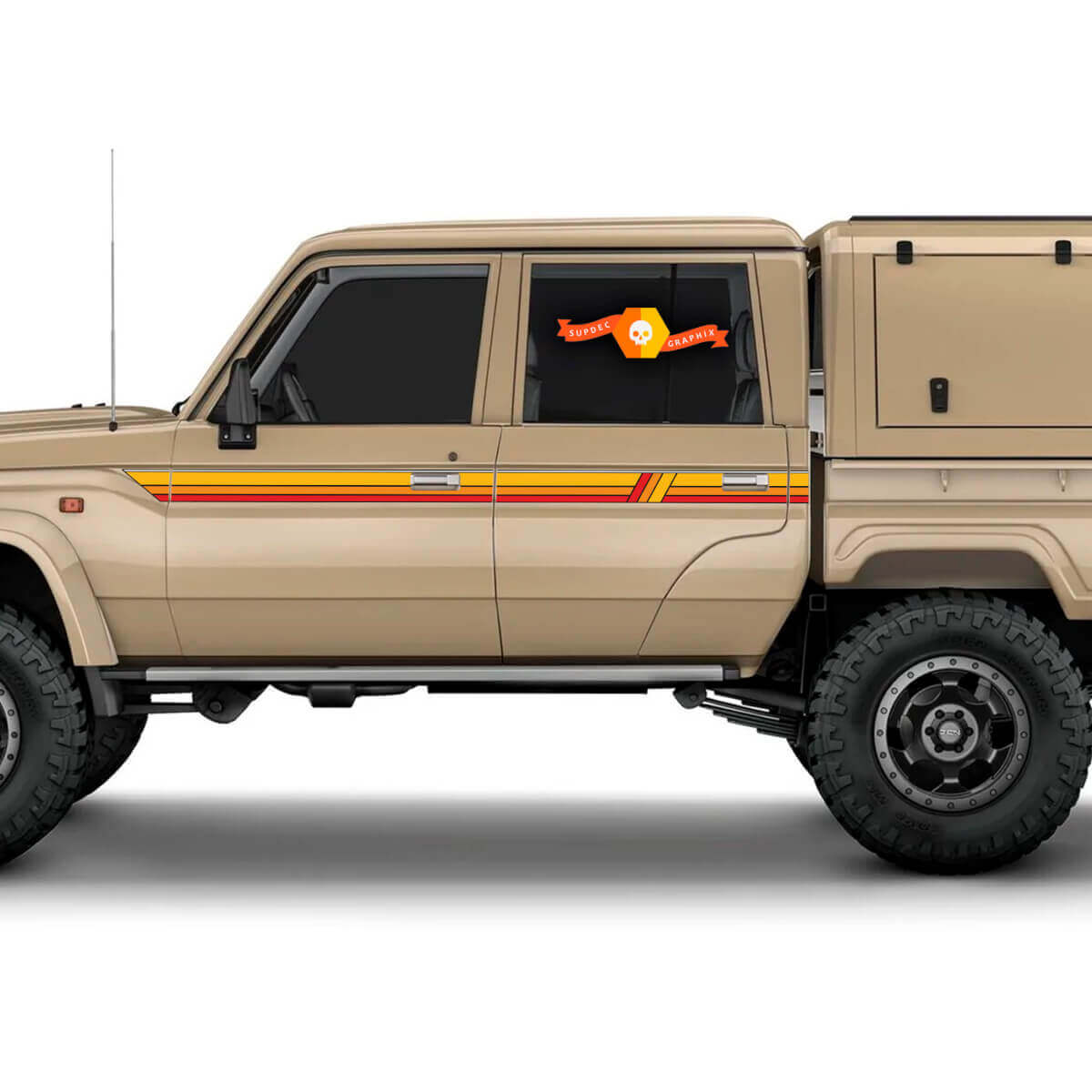 2 TOYOTA Land Cruiser LANDCRUISER Kabine LC79 Streifen ROTERDE Farben Sonnenuntergang Grafiken Streifen
