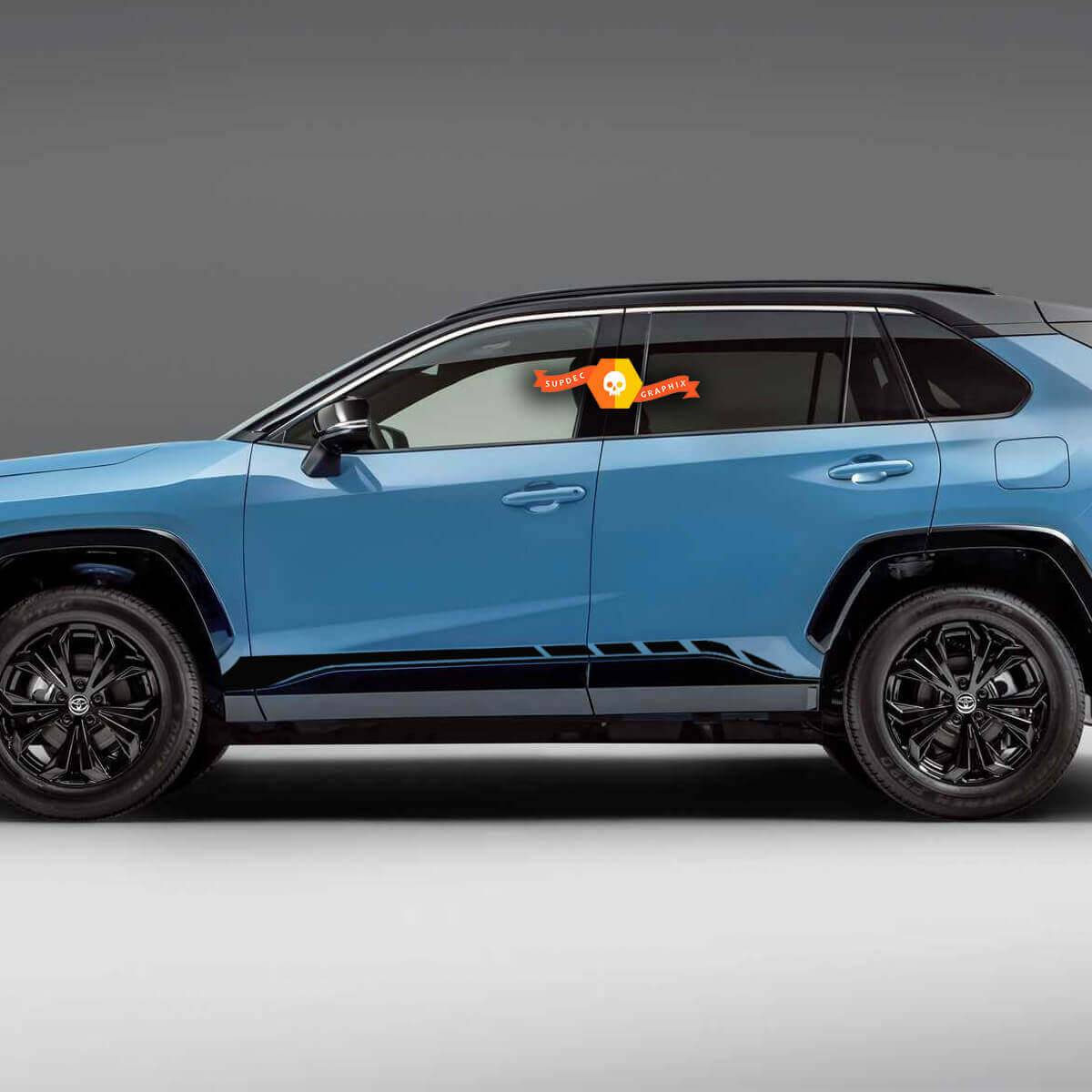 Paar Seitenschweller-Seitenstreifen-Aufkleber passend für Toyota Rav4 2019 - 2022
