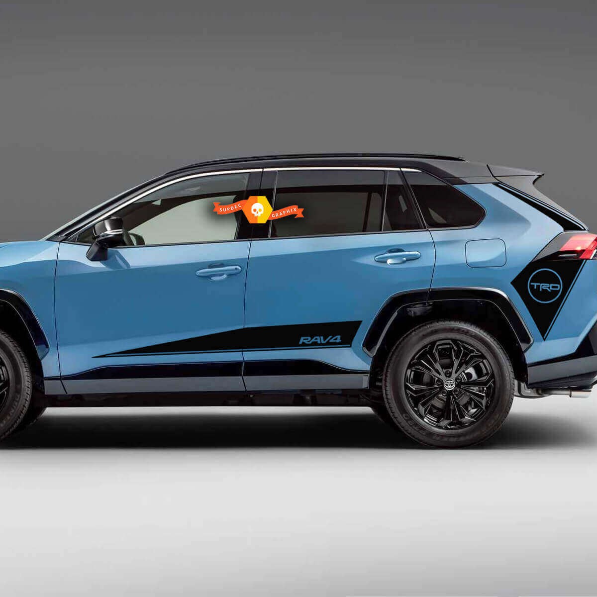 Zwei seitliche Karosserie-Hockeystreifen, Türen, Schweller, hintere Kotflügelaufkleber passend für Toyota Rav4
