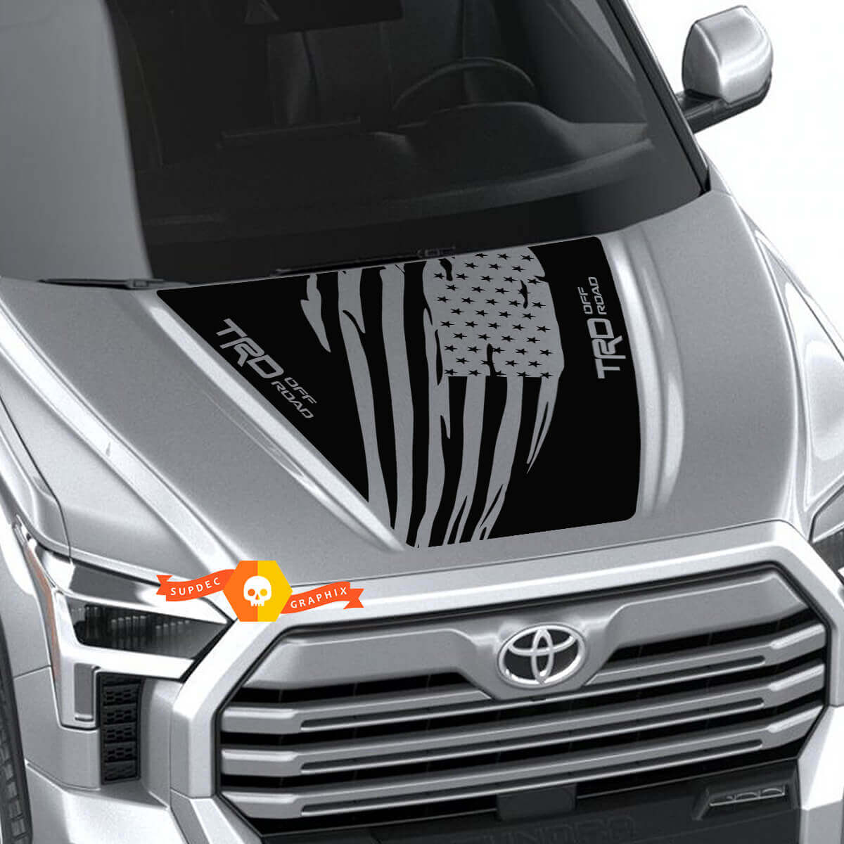 Neue Toyota Tundra 2022 Motorhaube TRD SR5 USA Flagge Wrap Aufkleber Grafiken SupDec Design
