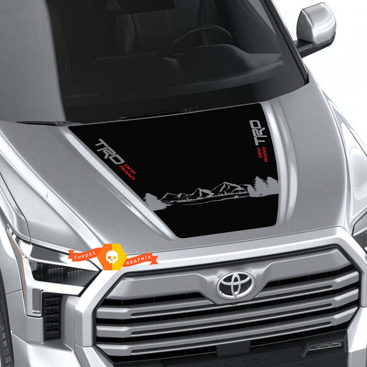 Neuer Toyota Tundra 2022 Hood TRD SR5 Trees and Mountains Wrap Aufkleber Grafik SupDec Design
