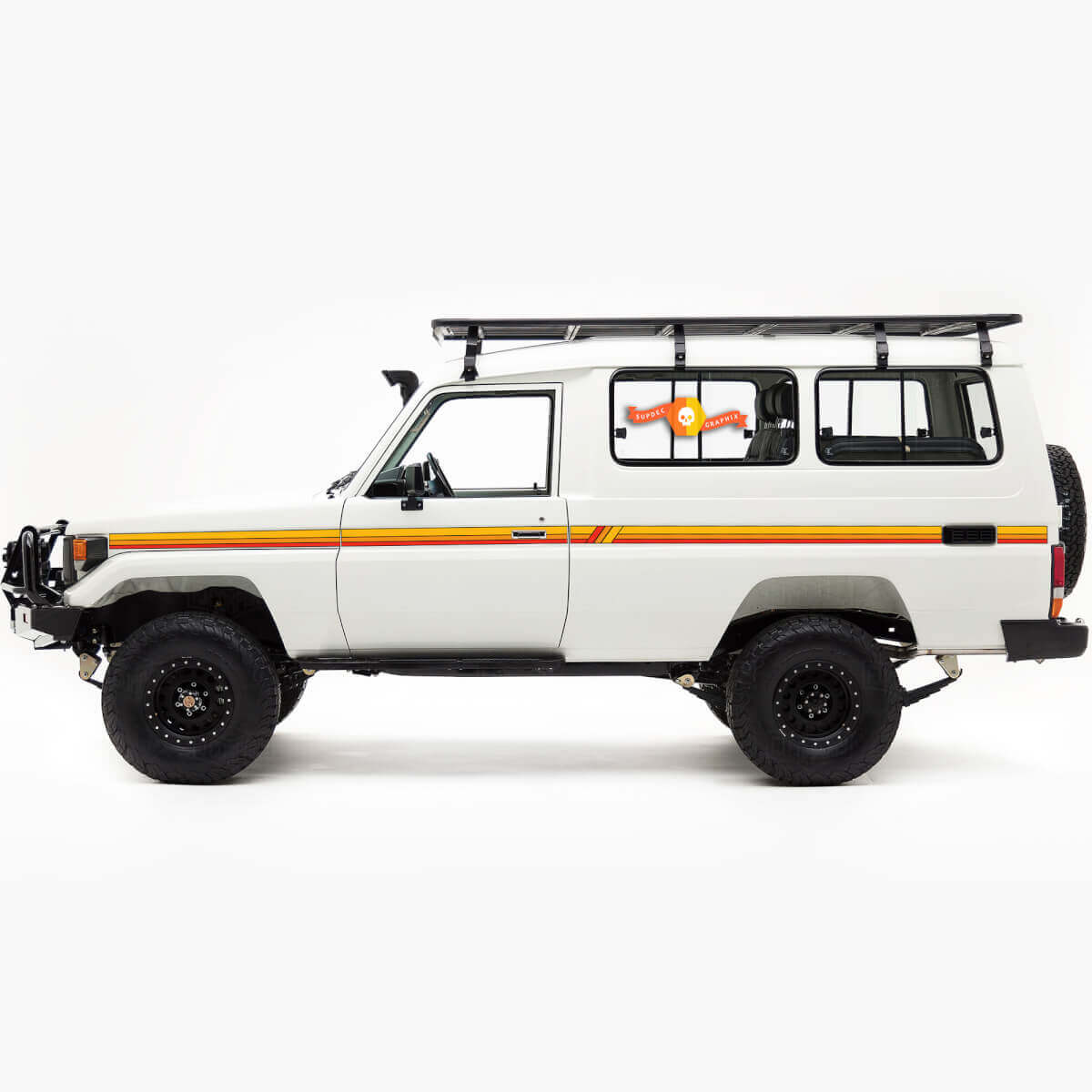 Toyota Landcruiser Troopy Land Cruiser Türen Retro Old School Seite Seite Retro Vintage Grafiken Streifen
