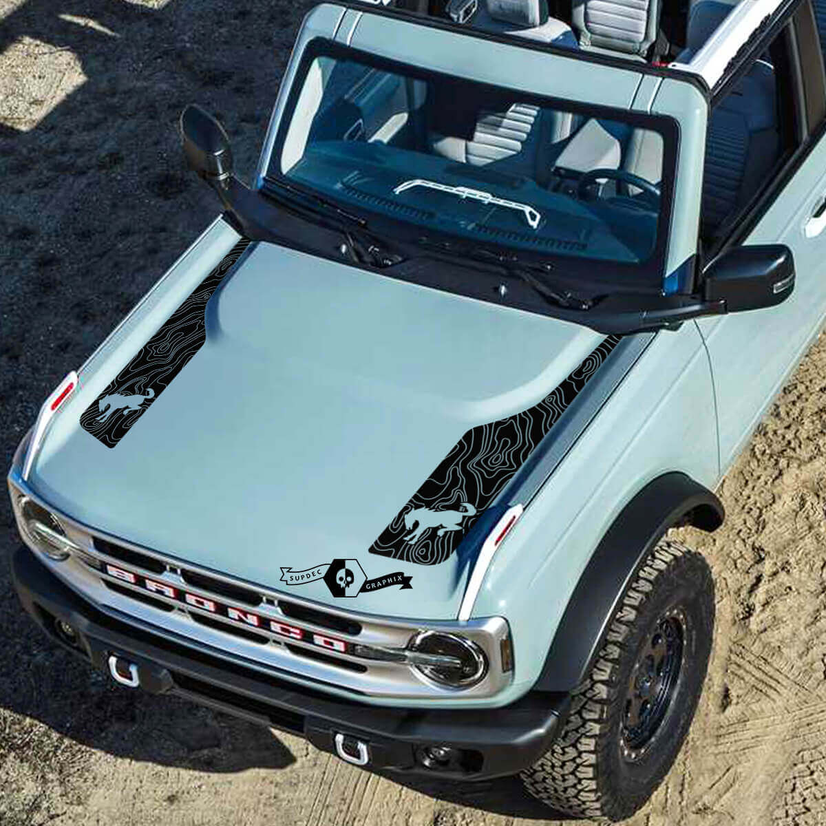 Logo Topografische Kartenhauben-Vinylaufkleber Set Sticker Grafik 2 für Musclecar horse 2021-2022