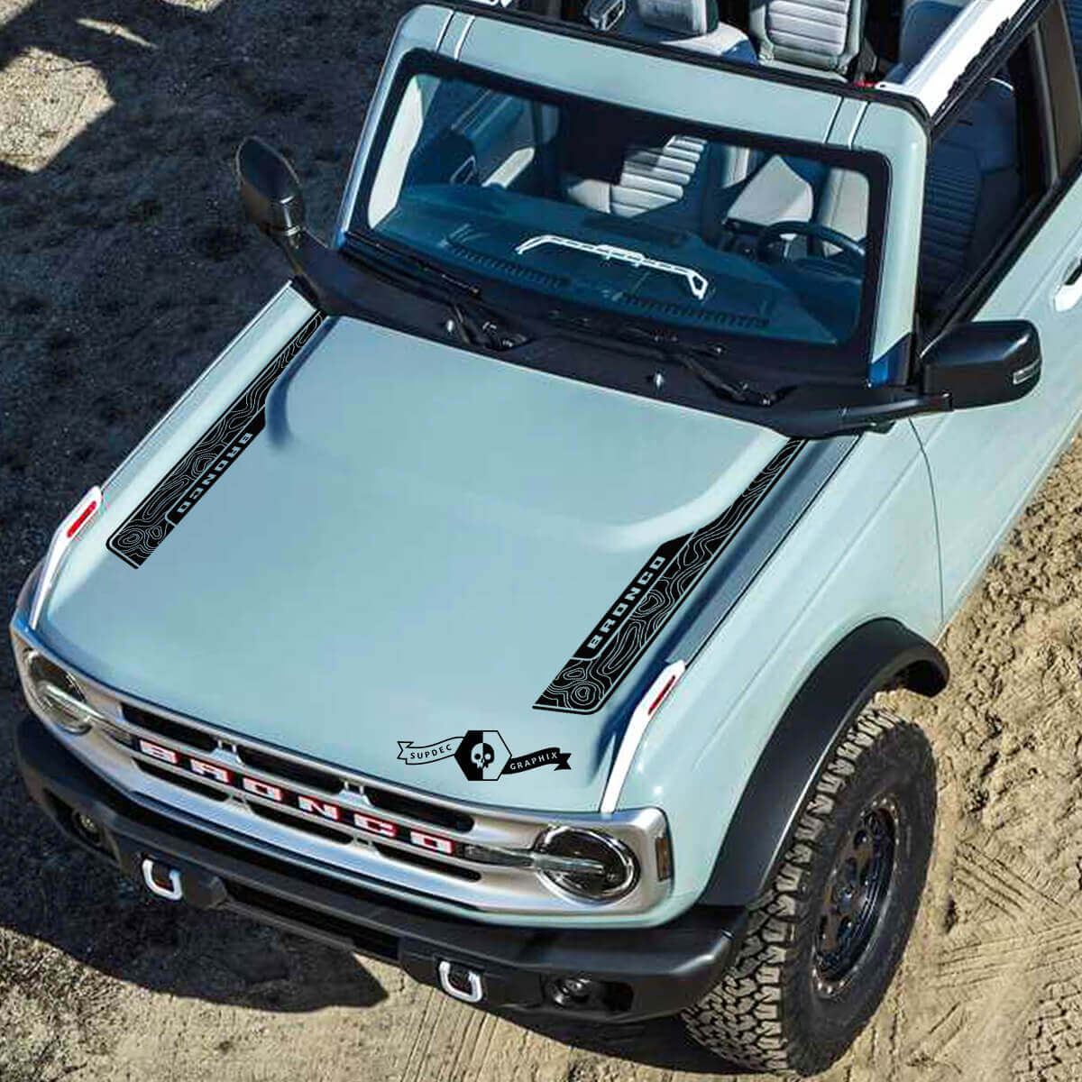 Neuer Ford Bronco 2021 2022 Modernes Topografie-Karten-Hood-Vinyl-Aufkleber-Grafik
