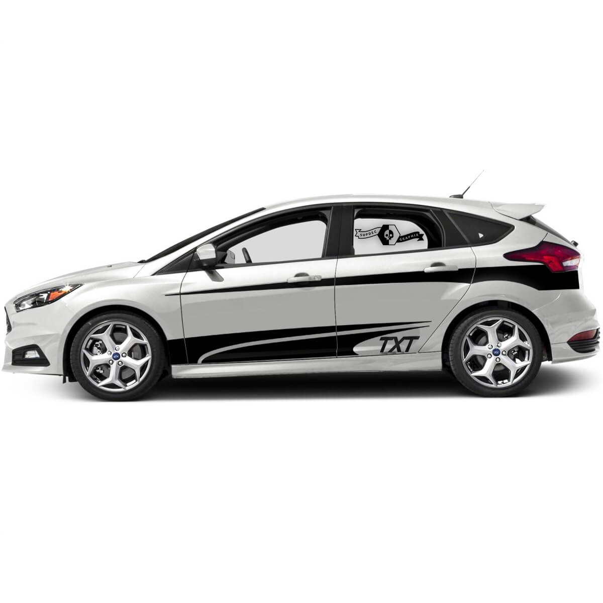TXT gebogene doppelseitige Streifen Vinyl-Aufkleber Paar für Ford Focus ST 2017-2022
