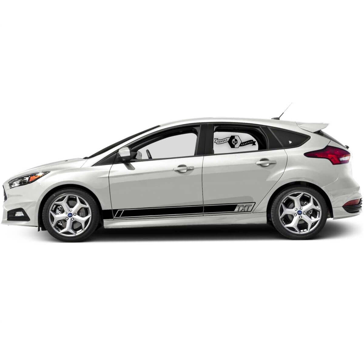 TXT Rahmenseitige und Schweller-Streifen Vinyl-Aufkleber Paar für Ford Focus ST 2017-2022