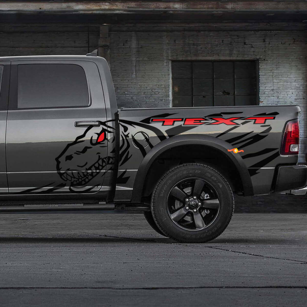 Dinosaurier T-Rex Splash Tür hinterer Seitenspritz Vinyl-Aufkleber Decal Grafik für Dodge Ram Rebel 1500 TRX