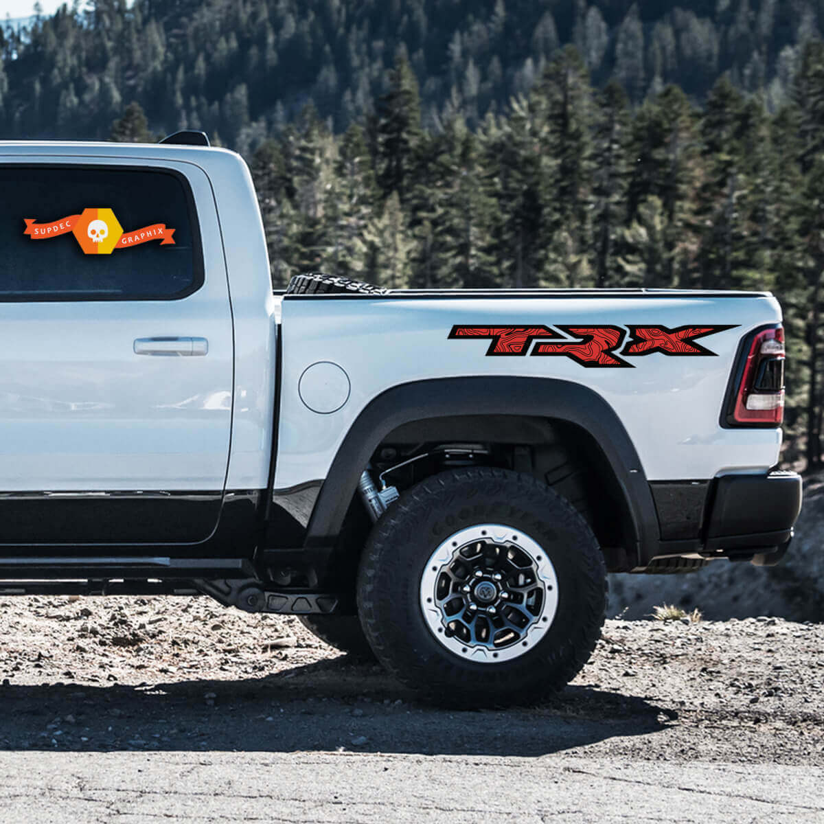 TRX Topographische Stil Bettschienen Vinylaufkleber für Dodge Ram Rebel 1500 TRX