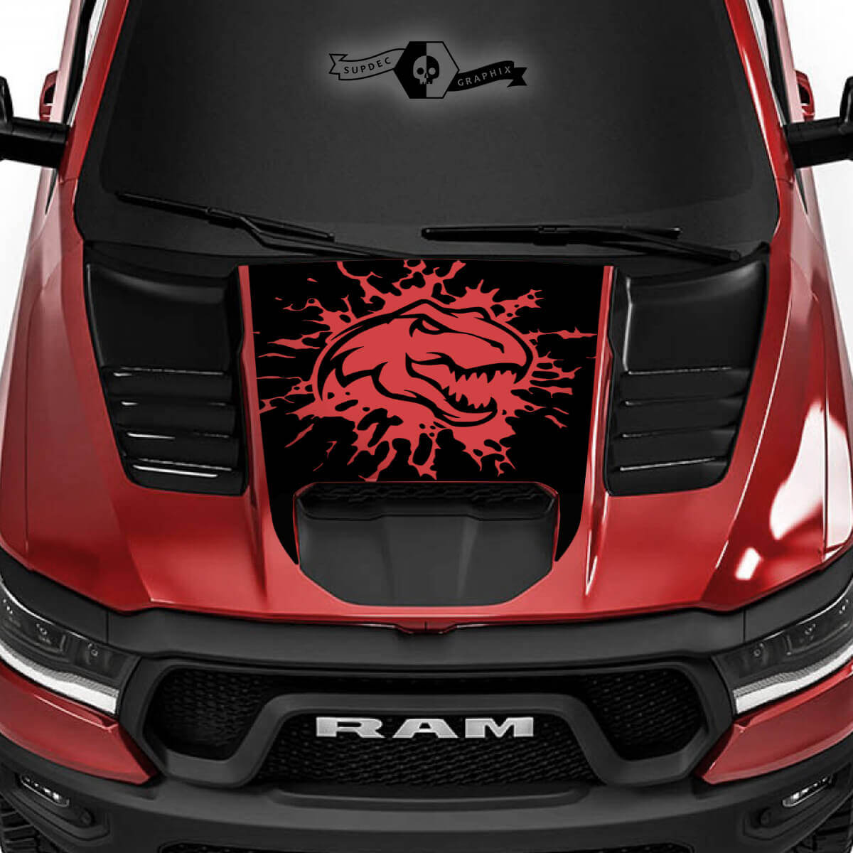 T-Rex Destroyed Style Motorhauben-Vinylaufkleber für Dodge Ram Rebel 1500 TRX