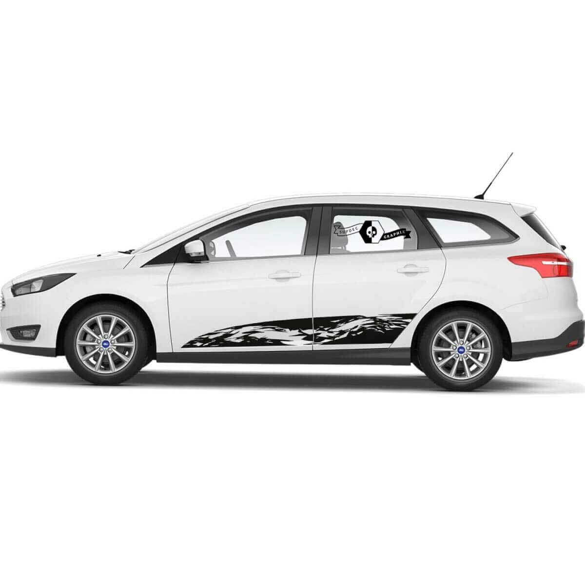 Paar Musclecar Focus Spritzschutz zerstörte Seitentür Schwellerleisten Seitenstreifen Aufkleber Grafik-Set
