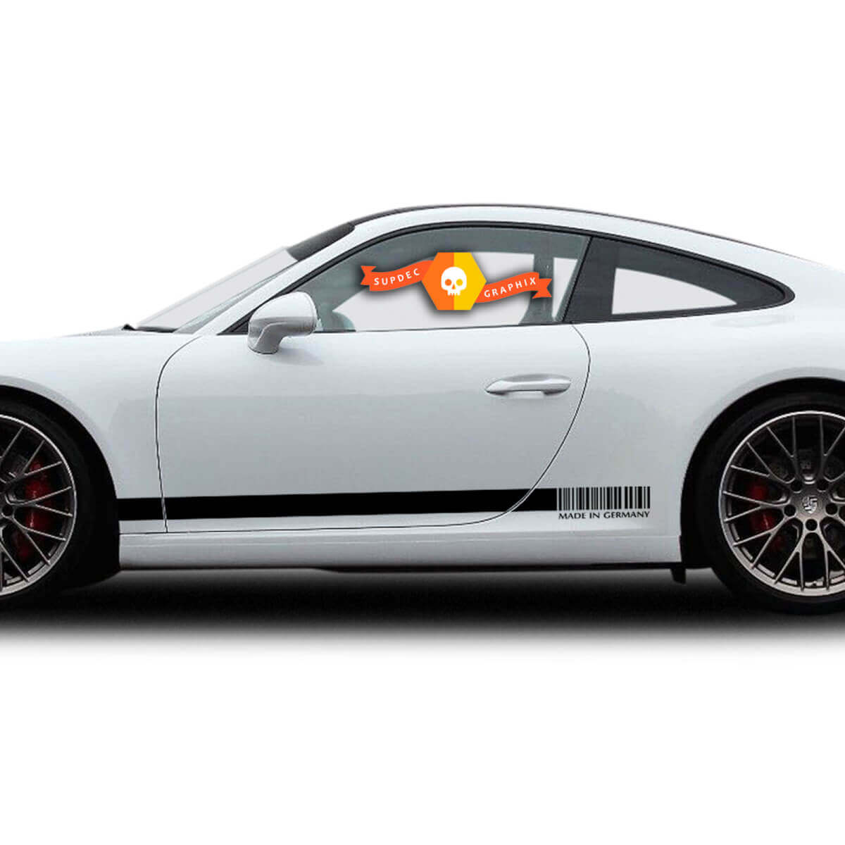 Hergestellt in Deutschland Barcode Seitenstreifen Vinyl-Aufkleber Paar für Porsche 911