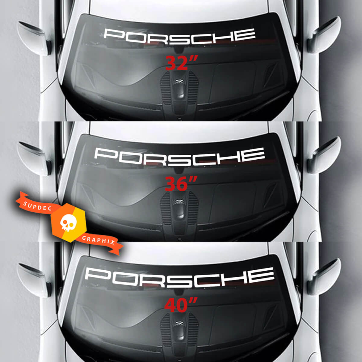 Porsche Logo Spider Windschutzscheiben-Streifen-Kit-Aufkleber