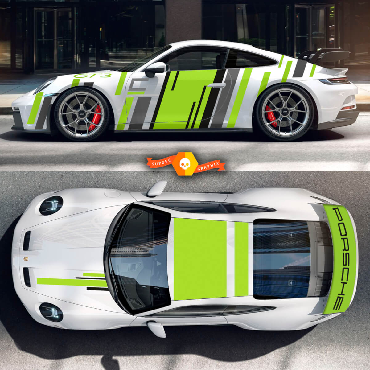 3 Farben Porsche 991 GT3 Aufkleber Kit Motorhaube Dach Schwanz Spoiler Wrap Ganzkörperstreifen Aufkleber Aufkleber