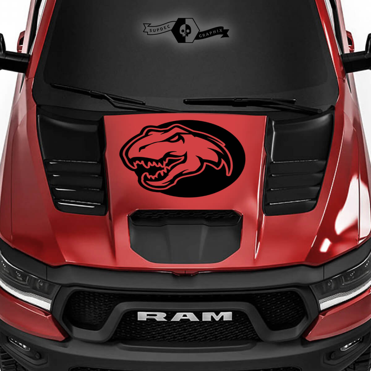 Dodge Ram Rebel 2022+ 1500 TRX Hood Dinosaurier Logo T-Rex TRX Truck Vinyl  Aufkleber Grafik