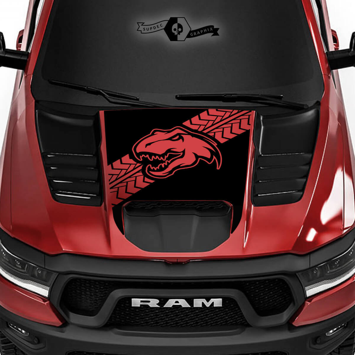 Dinosaurier-Reifenprofil Motorhaubenaufkleber für Dodge Ram 1500 Rebel TRX