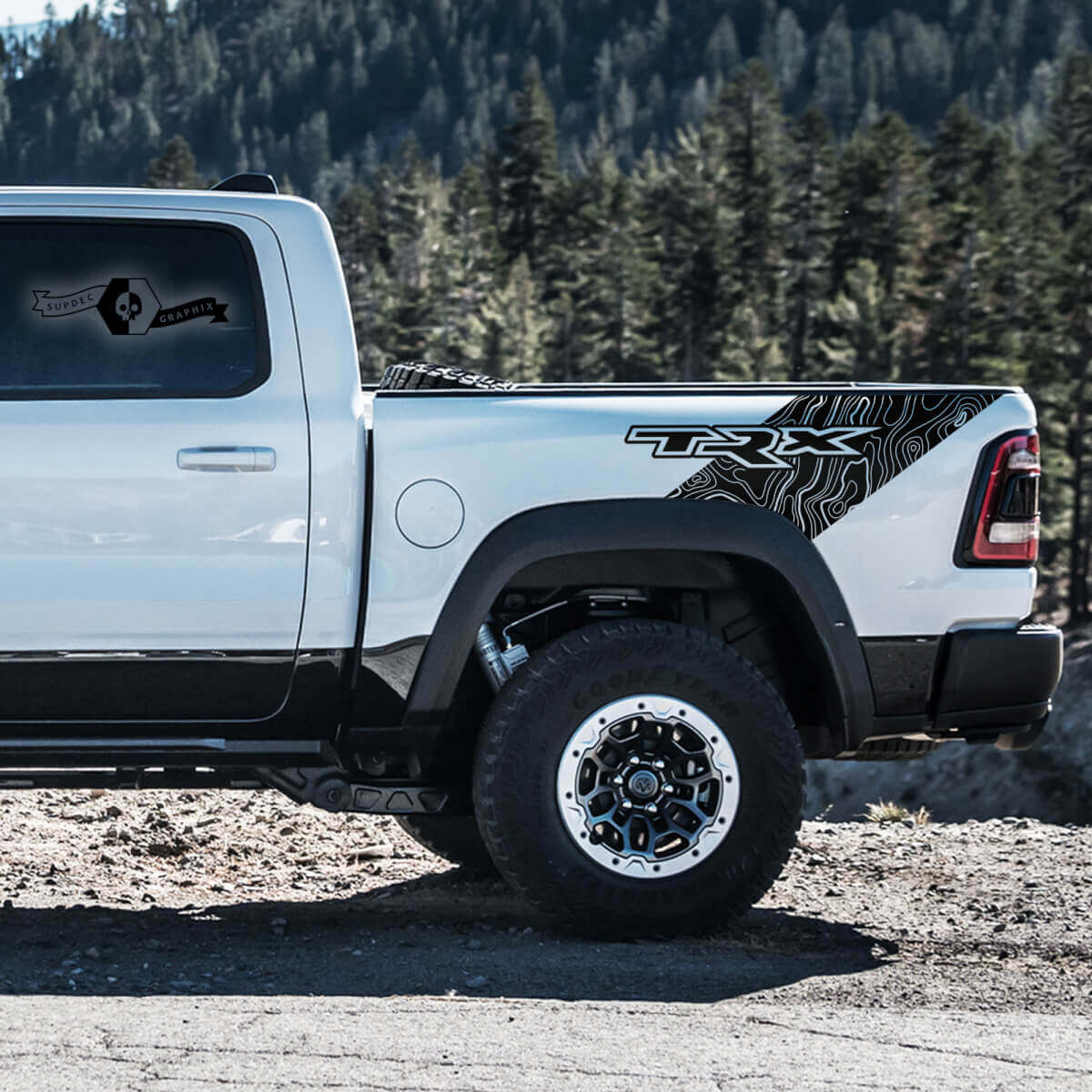 TRX Topografische Karten Vinylaufkleber für das Bettgehäuse des Dodge Ram 1500 TRX
