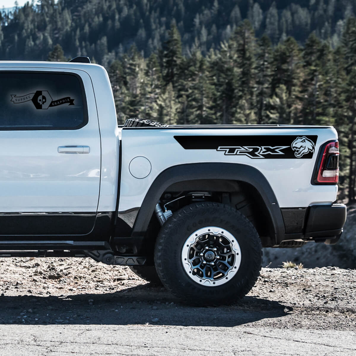 TRX T-Rex Kopf Aufkleber aus Vinyl für die Türverkleidung Dodge Ram 1500