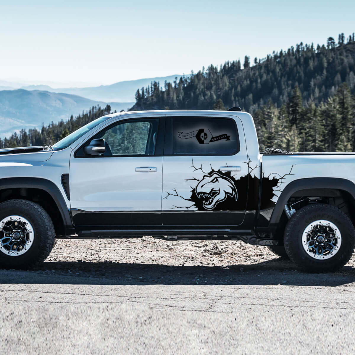 Dinosaurierkopf Seiten-Vinylaufkleber für Dodge Ram 1500 Rebel TRX
