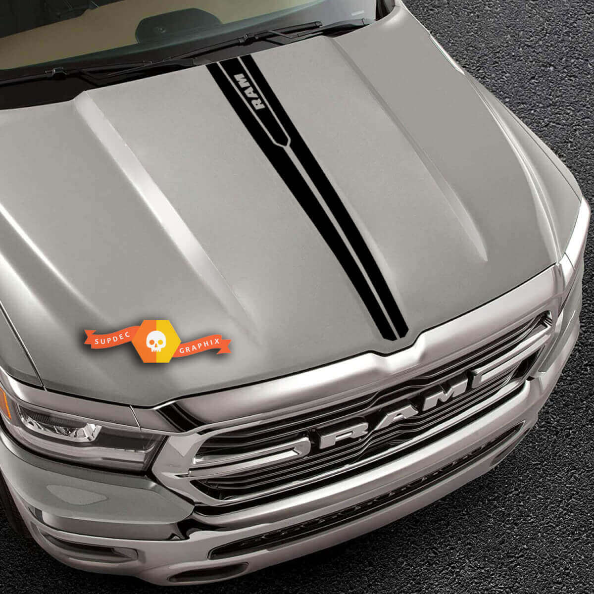 Doppelte dünne Mittlere Motorhaubenstreifen Vinyl-Aufkleber für Dodge Ram 1500