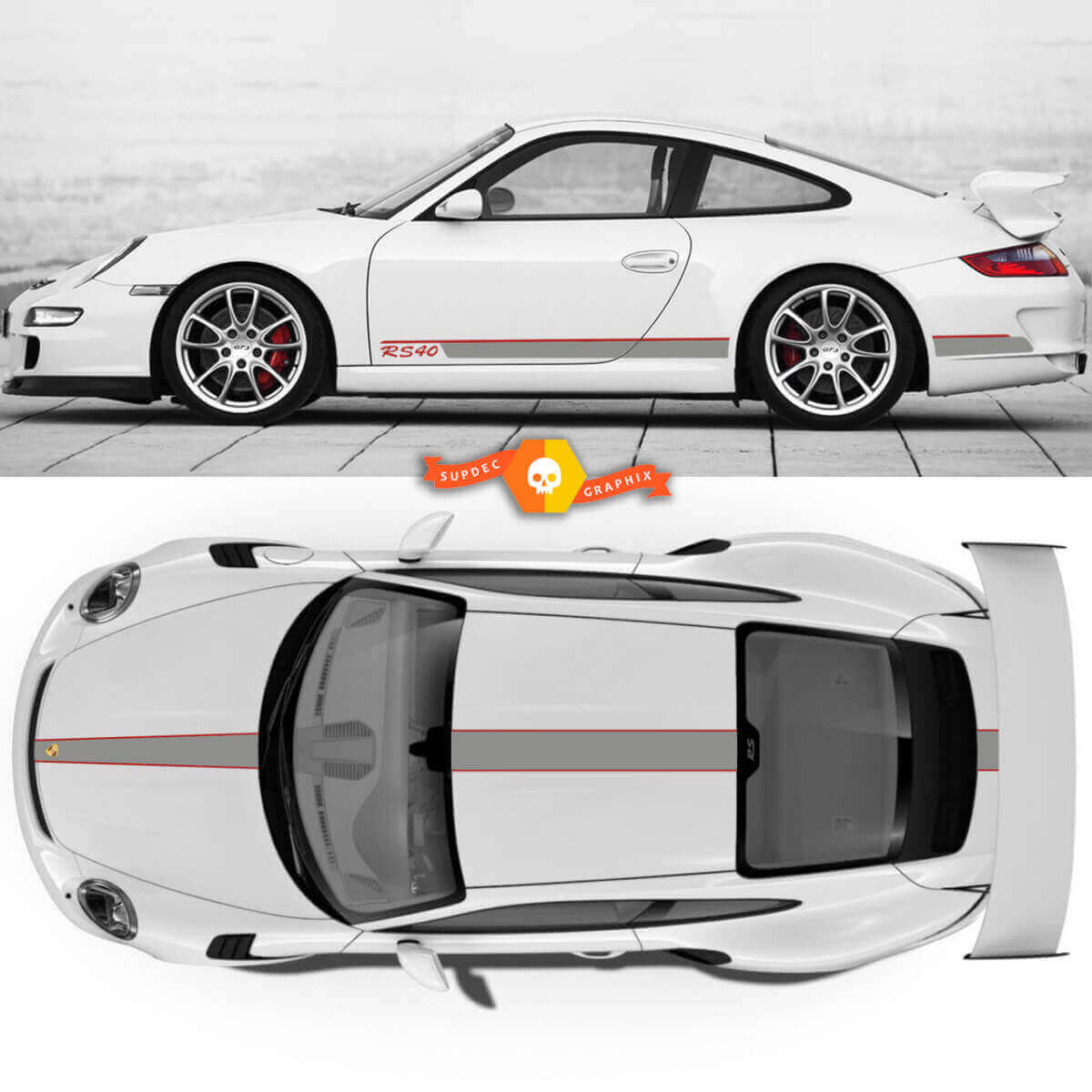 Rennstreifen Seiten Motorhaube Dach Kofferraum Vinylaufkleber Set Für Porsche 911