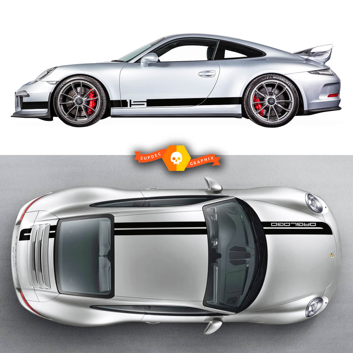 2 Porsche Sport Cup Edition Rennseitenstreifen Carrera Roof Stripes Türen Kit Aufkleber