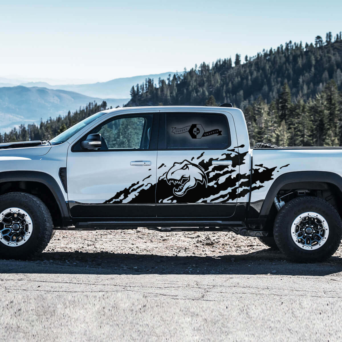 Schlamm-Spritzer T-Rex Grafik Seiten-Vinyl-Aufkleber Decal für Dodge Ram 1500 TRX