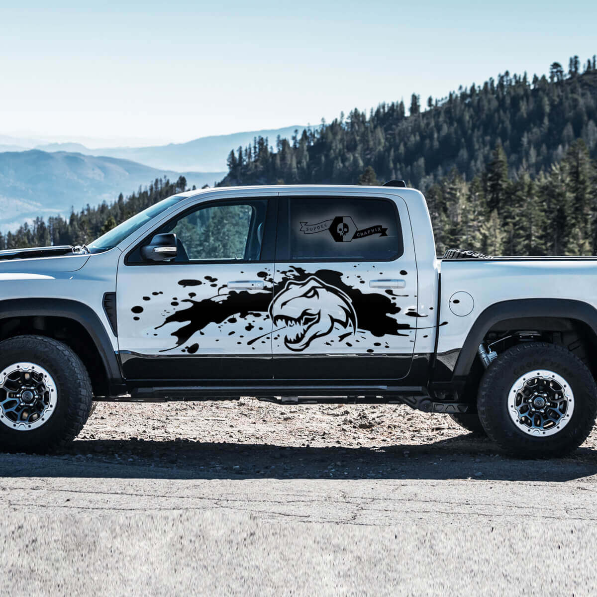 Schlammspritz T-Rex Seitentür Vinyl-Aufkleber Set für Dodge Ram Rebel 1500 TRX