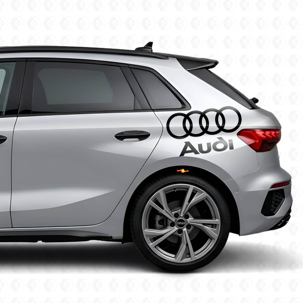 Audi Schriftzug und Ringe Seitenaufkleber Set für Audi Fahrzeuge