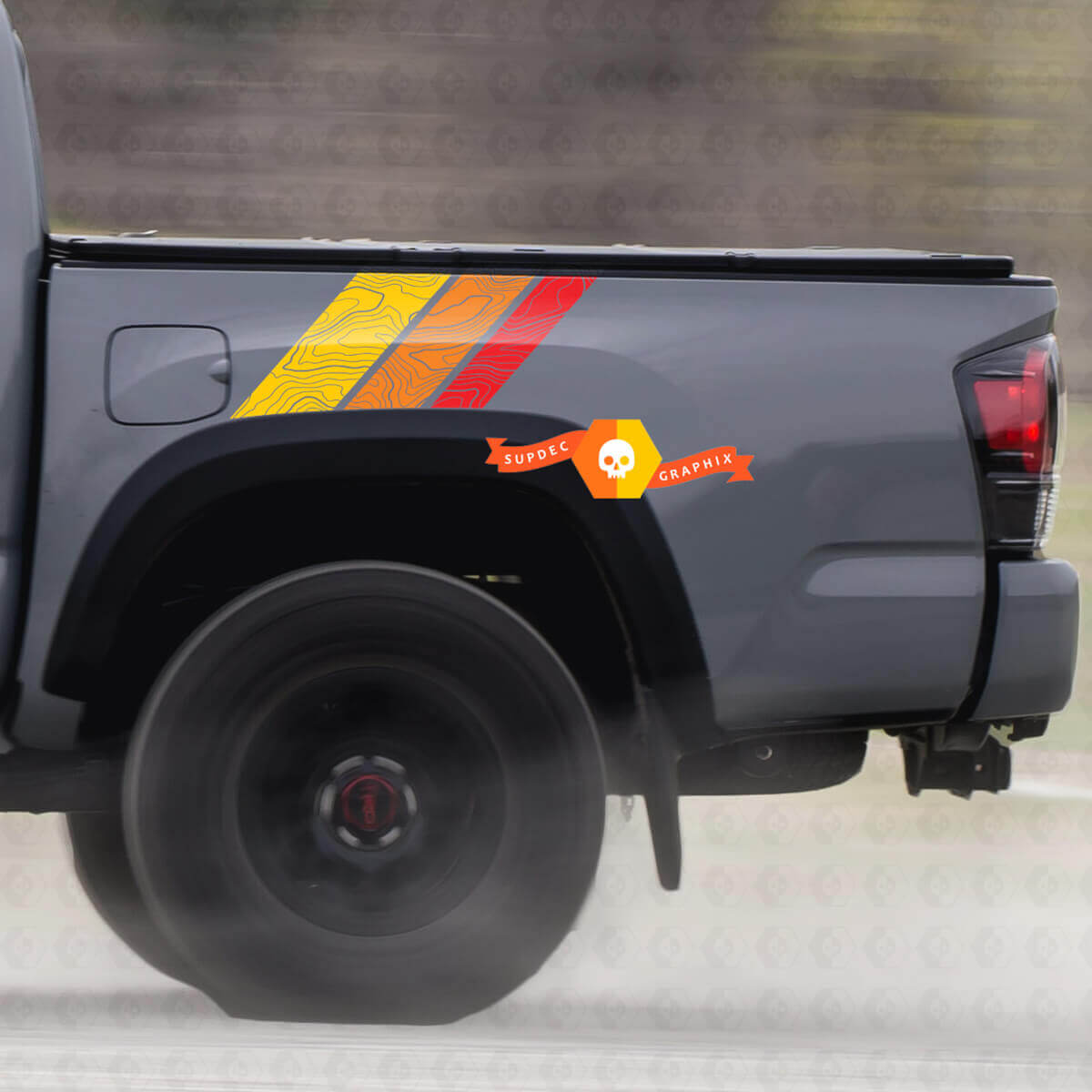 Vinyl-Aufkleber im Vintage-Stil mit topografischen Seitenstreifen für Toyota Tundra