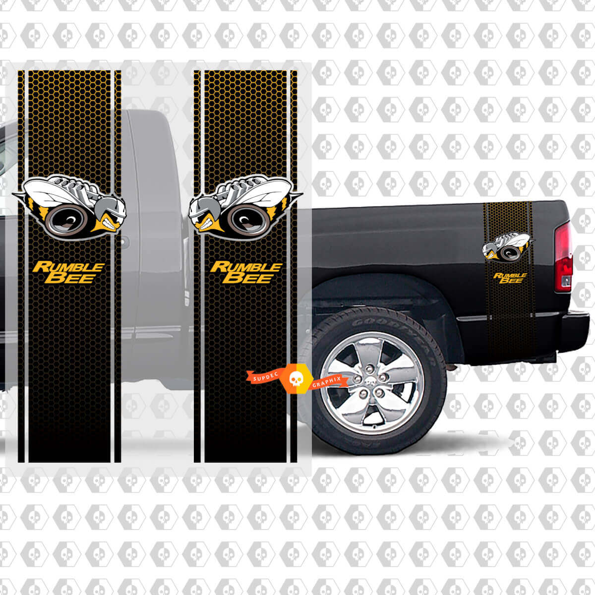 Rumble Bee Stil Honigwaben Seitenstreifen Vinylaufkleber für Dodge Ram 1500