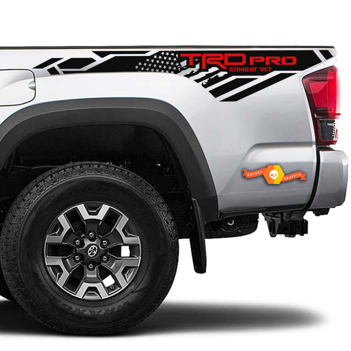 TRD 4 x 4 Off Road Pro Sport USA-Flaggen-Edition Bettseiten-Vinyl-Aufkleber passend für Toyota Tacoma Tundra
