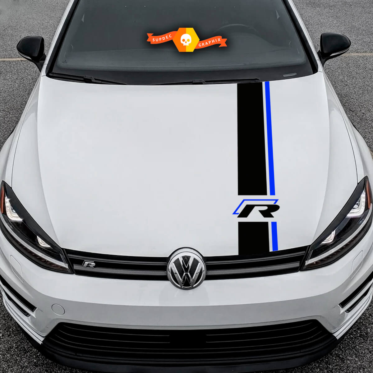 1x Streifen Aufkleber für Motorhaube passend für VW Caddy – gestickert