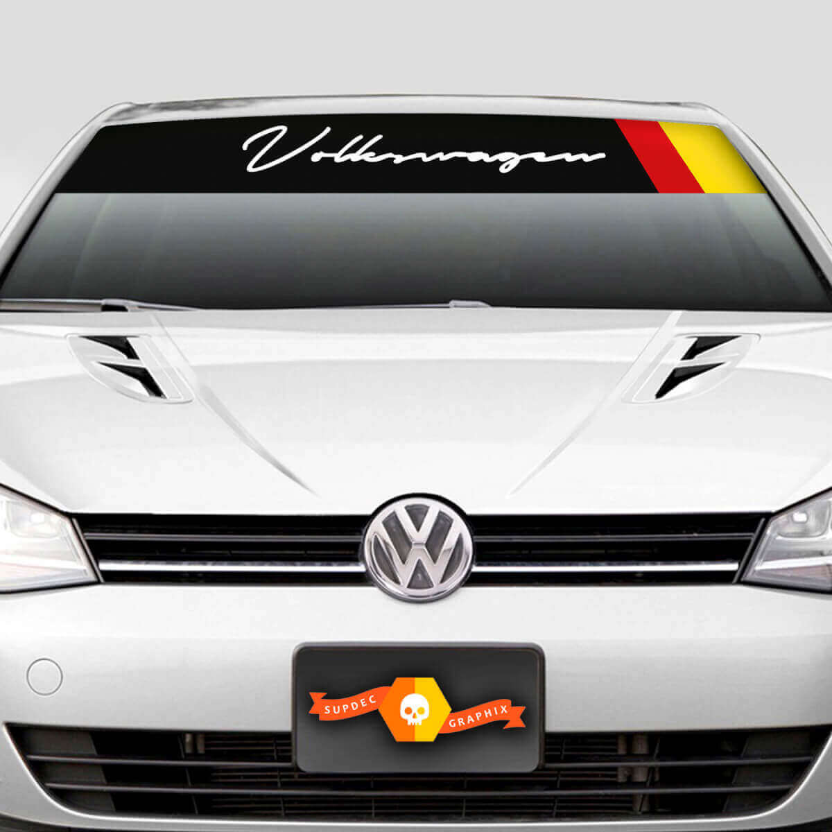 Volkswagen Schriftzug Windschutzscheiben-Sonnenblende Aufkleber mit Deutscher Flagge für VW Golf