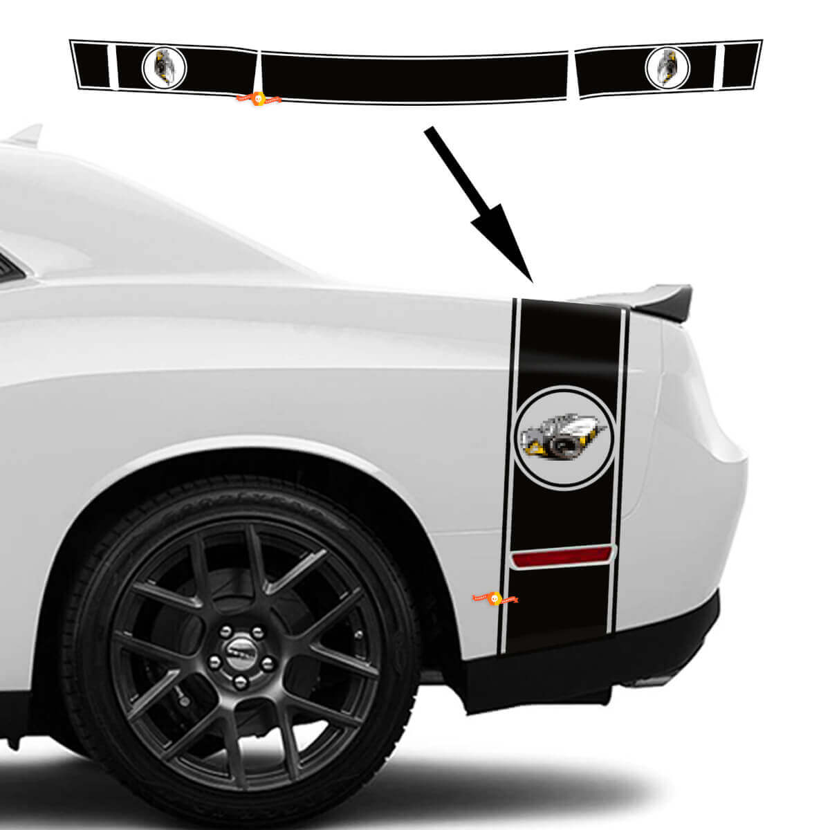 Rumble Bee Style Streifen Seitenkoffer Vinylaufkleber für Dodge Challenger 2022-2023