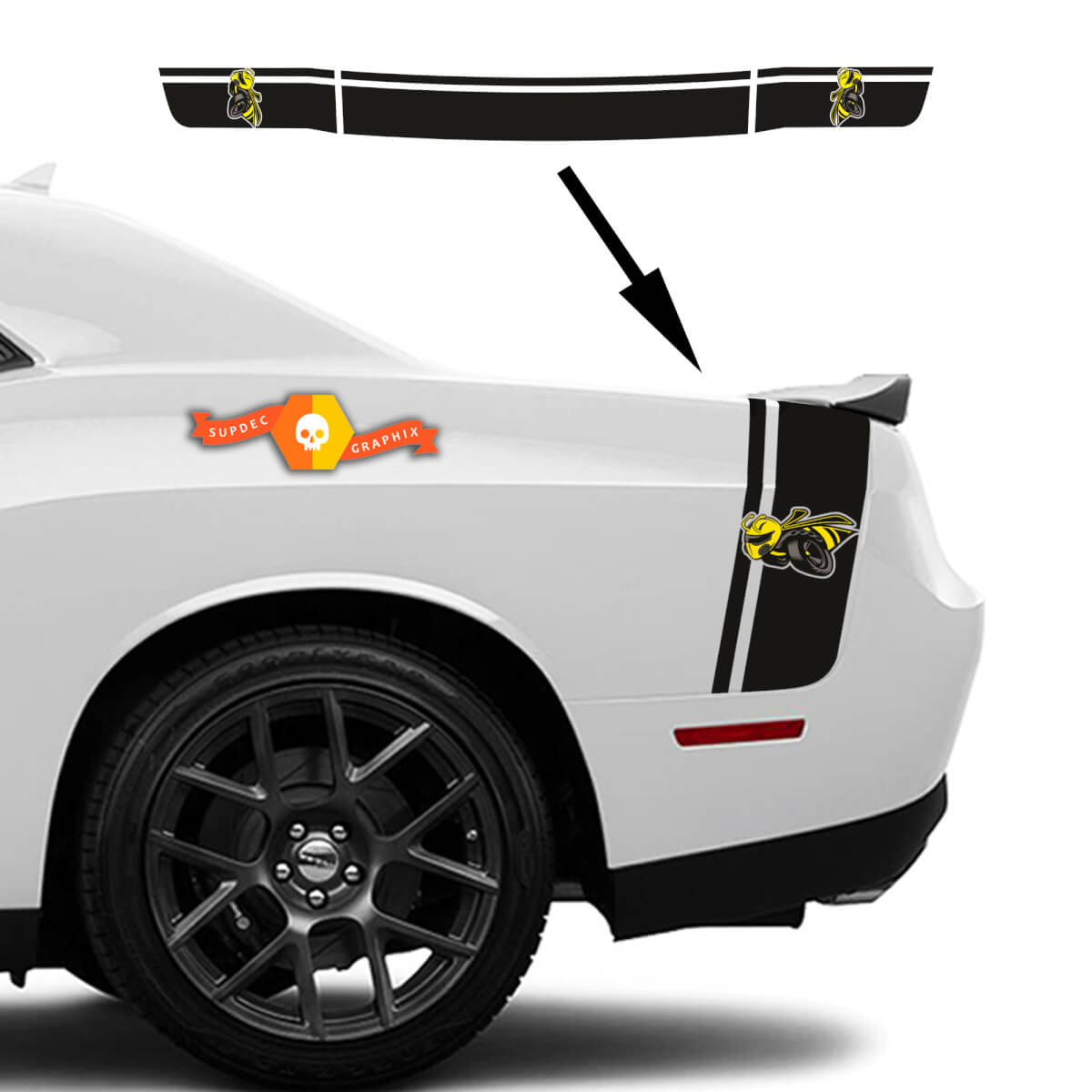 Kit Dodge Challenger oder Ladegerät Drag Bee Schwanzbett Hinterstreifen Aufkleber Kit Trunk