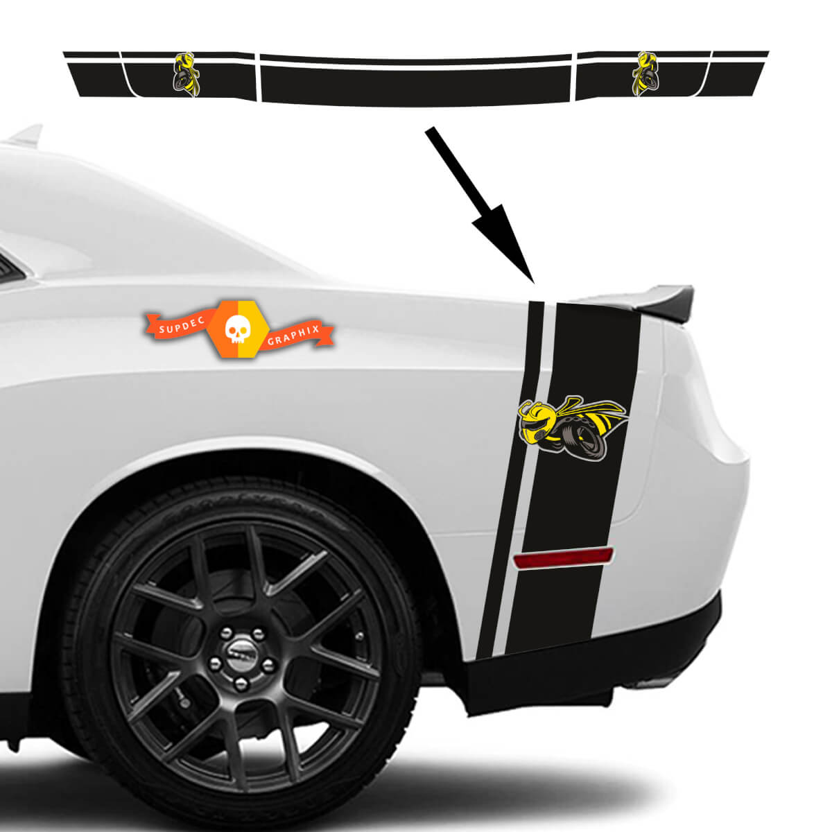 Kit Dodge Challenger oder Ladegerät Drag Bee Schwanzbett Hinterstreifen Aufkleber Kit Trunk 2