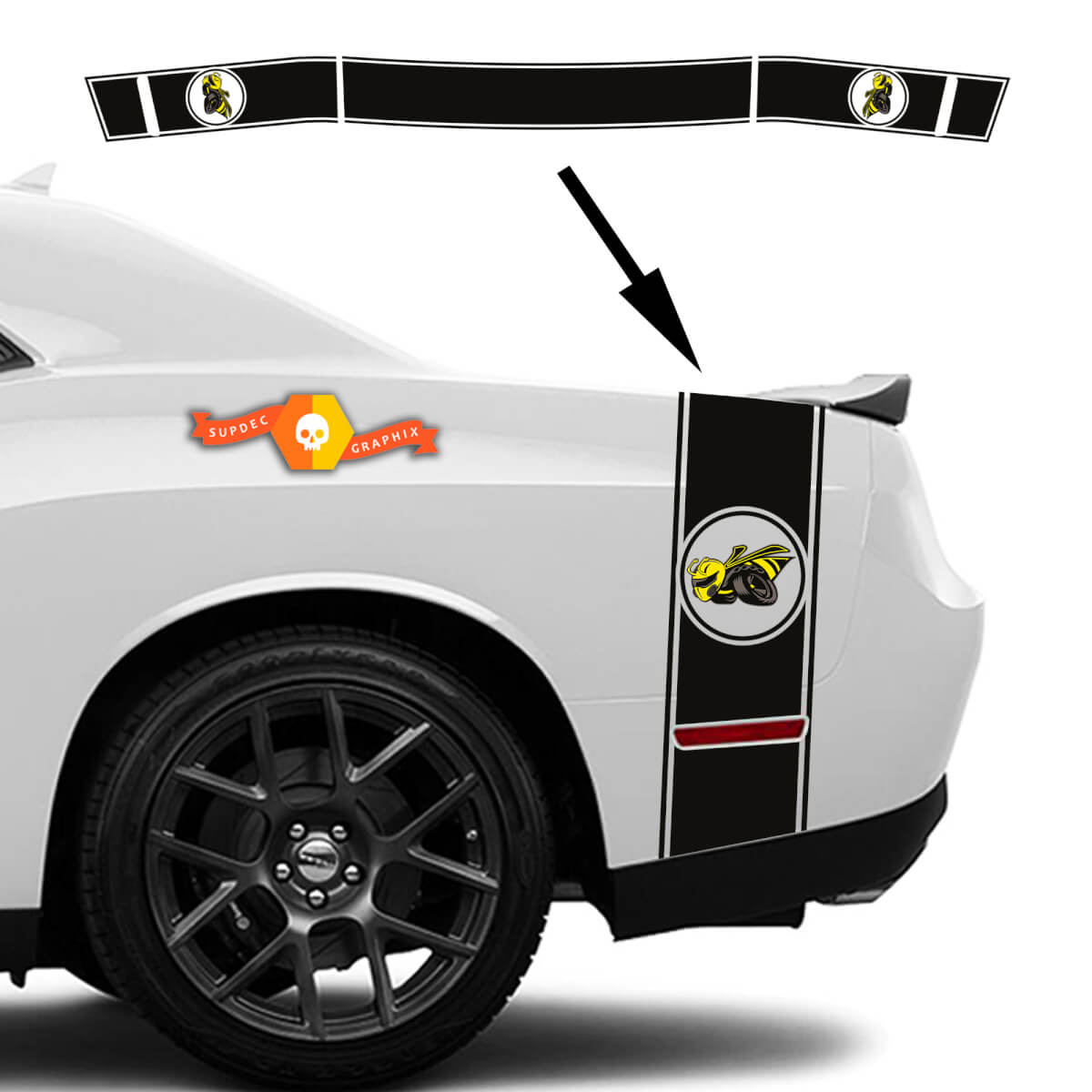 Kit Dodge Challenger oder Charger Drag Bee Tail Bed Rear Stripe Decal Kit Kofferraum 3

