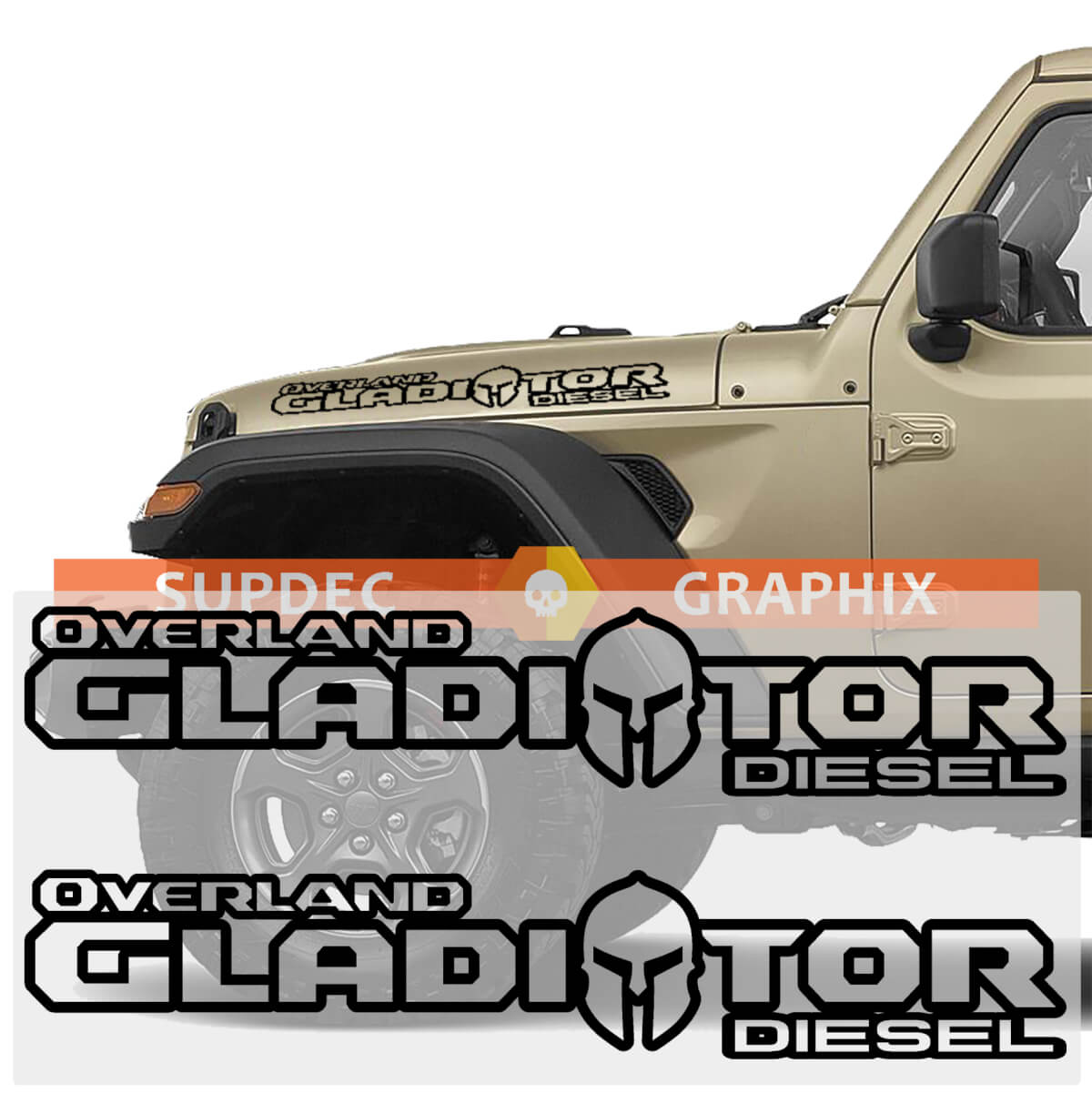 2 Jeep Hood Gladiator Helm Overland Diesel Vinyl Graphics Decals Aufkleber