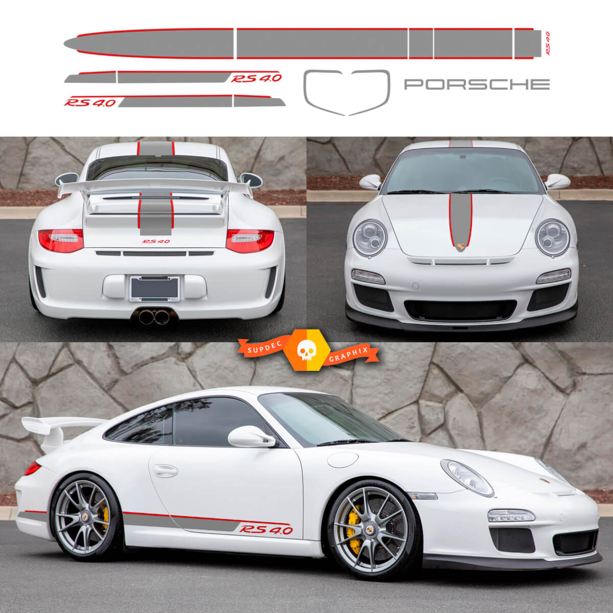 Porsche 911 - 991 GT3 RS 4.0 Seitenhaube Dach Heckstreifen Kit Aufkleber Aufkleber