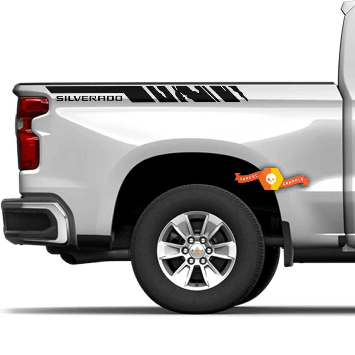 Paar Silverado-Streifen, Nachttische, zerstörte Aufkleber für Chevy Chevrolet Truck-Aufkleber, Vinyl-Aufkleber
